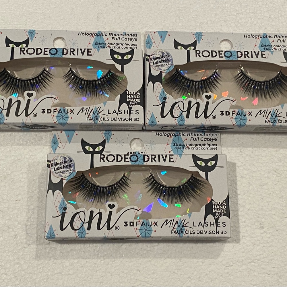 ioni cosmetics RODEO DRIVE Lashes blue holo rhinestones 3D faux mink 3 Packs